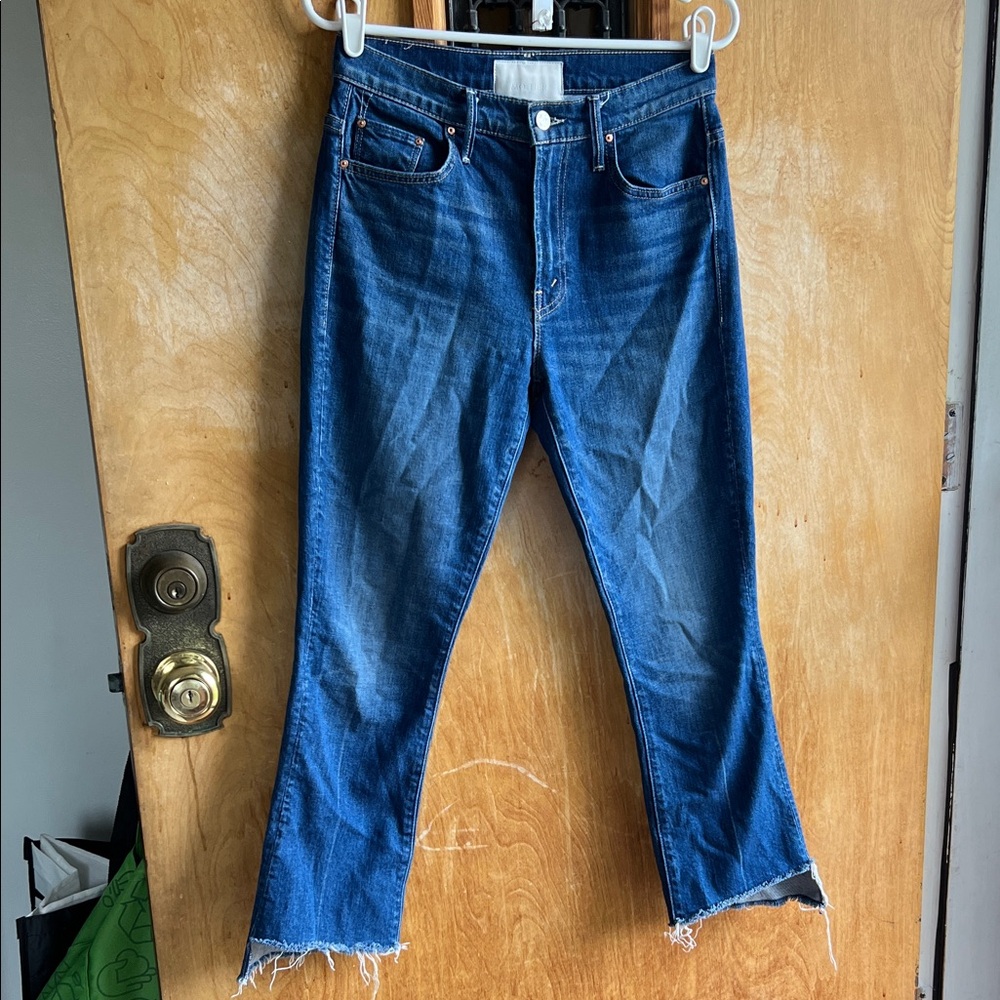 MOTHER Raw Hem Jeans in Deep Blue